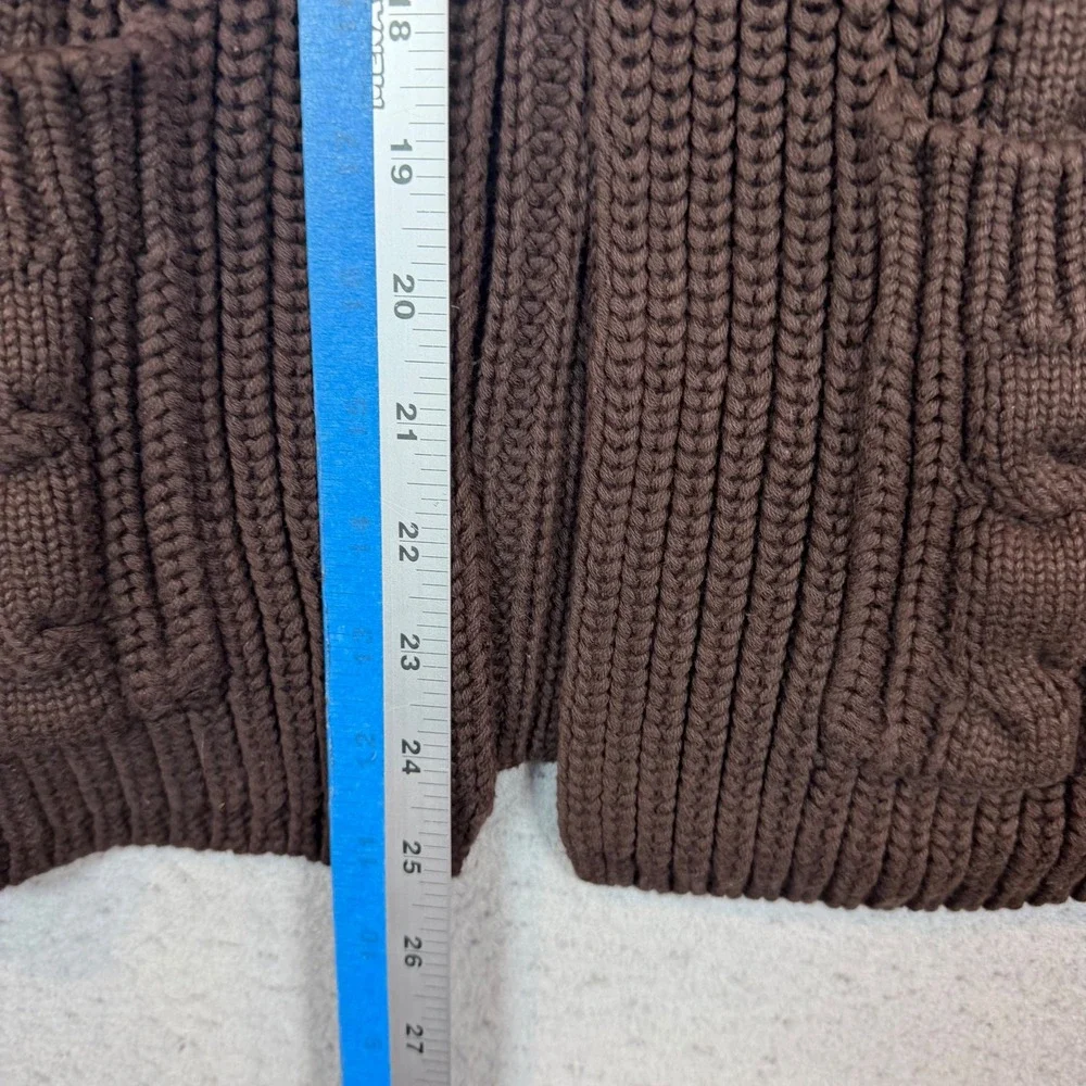 Lands End Cardigan Womens S 6-8 Toggle Hooded Brown Cable Knit EUC